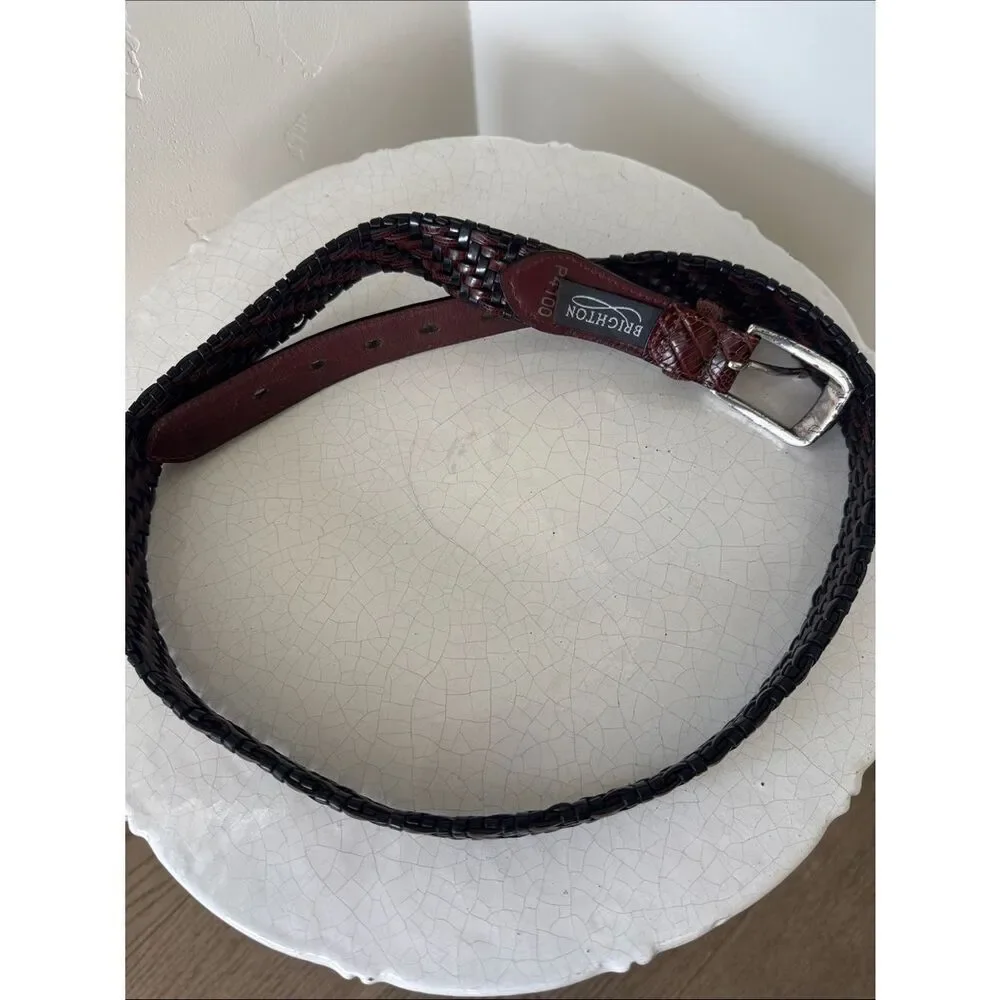 Brighton Vintage Brown and Black Woven Embossed Leather Men's Belt Size 38